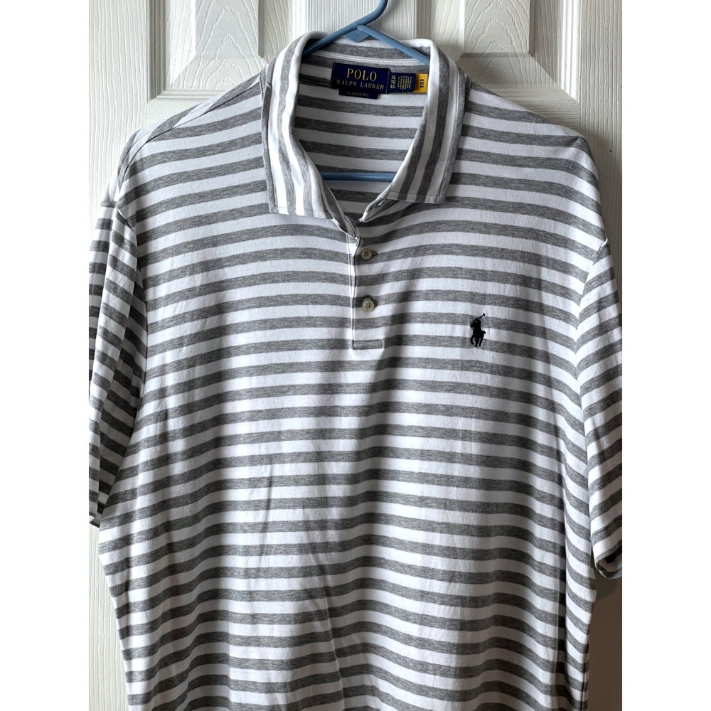 Polo Ralph Lauren Men Classic Fit Striped Short Sleeve Polo Shirt XL Gray White - Picture 2 of 16